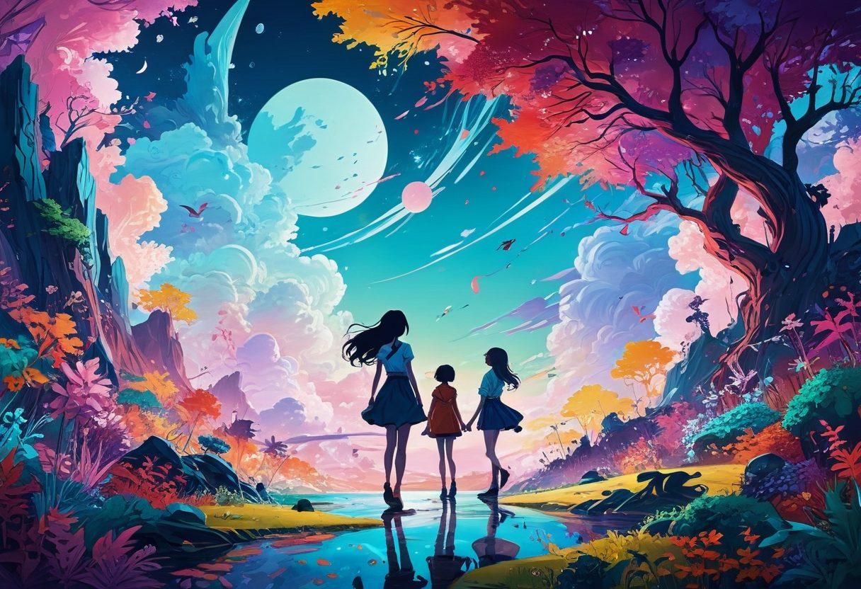 A captivating blend of NSFW anime characters engaged in whimsical and fantastical scenarios, showcasing vibrant colors and exaggerated features. Include elements that symbolically represent the intersection of adult entertainment and artistic expression, like swirling patterns and abstract backgrounds that enhance the dreamlike quality. The image should be playful yet provocative, inviting viewers into a rich, imaginative world. Make it visually striking with bold contrasts and a touch of surrealism. super-realistic. vibrant colors. abstract background.