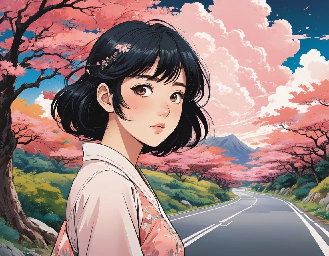 A captivating visual of a split manga page, with softcore themes on one side featuring gentle blush tones and dreamlike characters, transitioning into a bold, hardcore aesthetic on the other with dynamic action and powerful lines. Centered between the two styles is a winding road marked with manga panels that showcase the evolution of sensuality in visuals. Include intricate details that highlight the transition, with a dreamy background blending with dramatic lighting. vibrant colors. comic style. ethereal atmosphere.